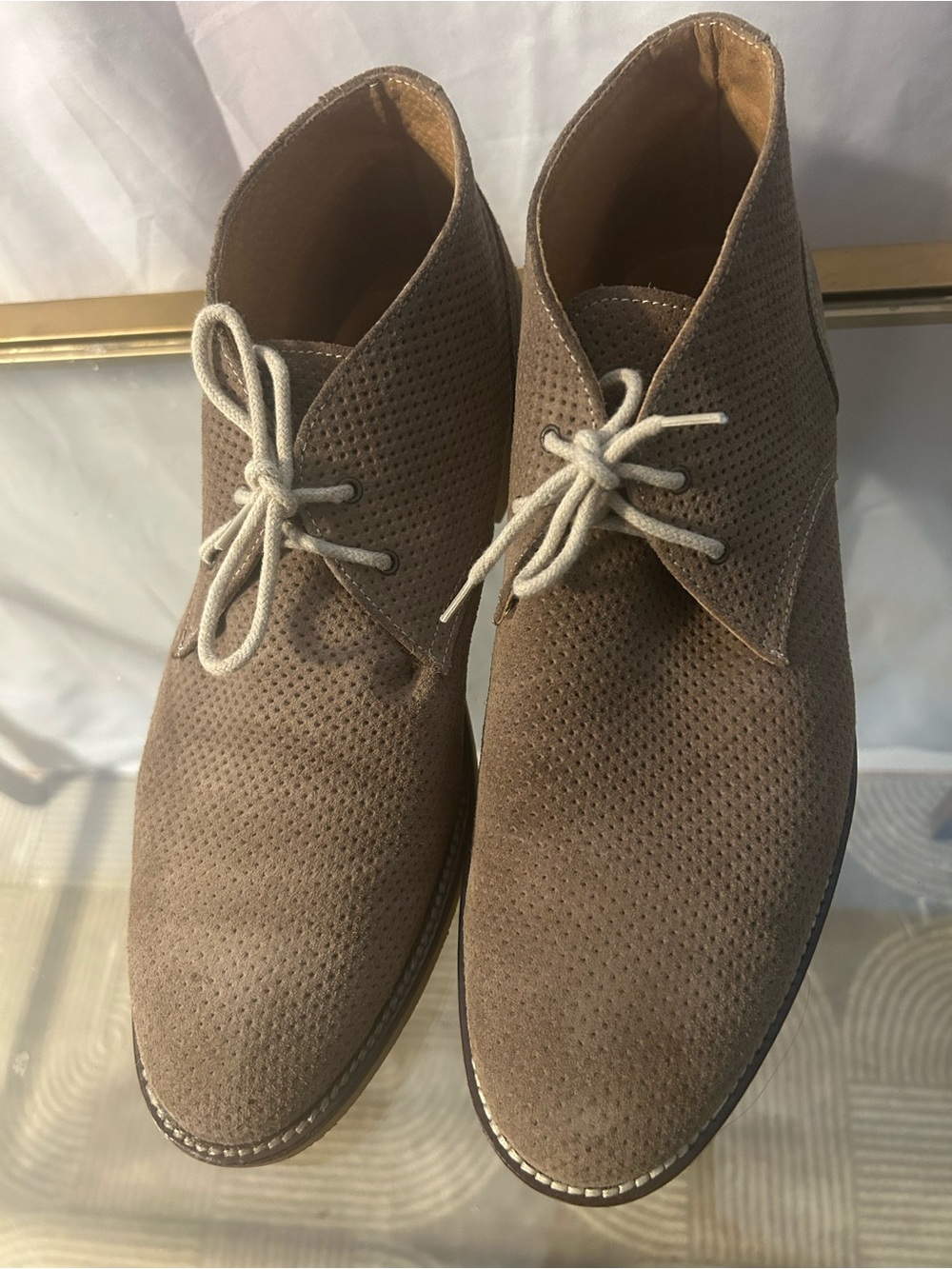 Frank Daniel Made in Italy Men's EU45 Taupe Perforated Suede Chukka Boot